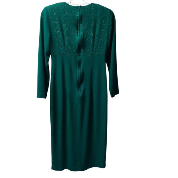 Carol Anderson Petites Sheath Dress Womens Size 4 Green Embroidered Long Sleeve - Picture 3 of 6